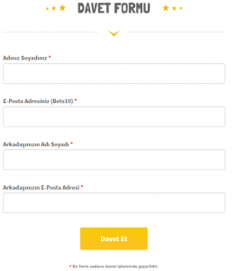 Bets10 Arkadaşını Davet Et Formu 